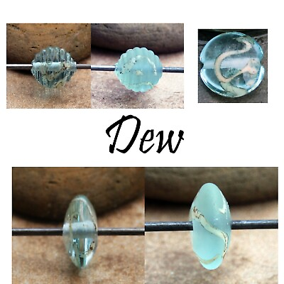 #ad Dew Aqua Blue Handmade Glass Lampwork Coin Beads elasia SRA MTO