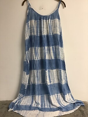 Mittoshop Maxi Dress Swim Cover Up Boho Blue White Tie Dyed Size Large üÿ