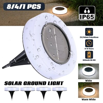 8PACK Solar In Ground Lights Outdoor Buried Lamp Disk LED Lawn Pathway Garden US