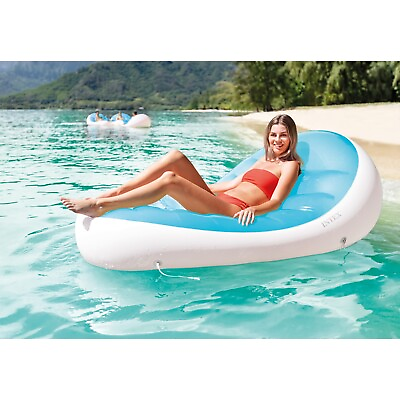 #ad Intex Petal Floating Lounge Chair Pool Float Lounger w Cupholder Blue amp; White