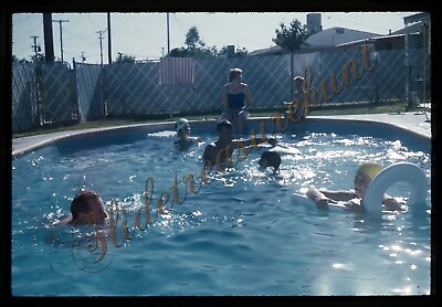 #ad Swimming Pool Women Swim Cap Men Americana 35mm Slide 1960s Kodachrome 1962