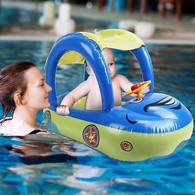 #ad #ad Baby Inflatable Pool Float w Canopy sun Protection Swim Float Boat for Toddler