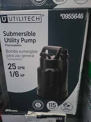 #ad NEW Utilitech 25 GPM 1 6 HP Thermoplastic Submersible WATER Utility Pump 10ft