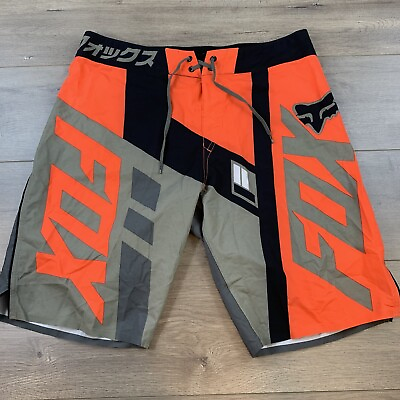 #ad Fox Racing H2O Board Shorts Men#x27;s 34 Neon Orange Zip Pocket Swim Trunks