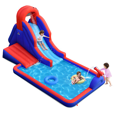 #ad Inflatable Water Slide Park w 2 Swim Rings Climb Slide Pool Blower Excluded
