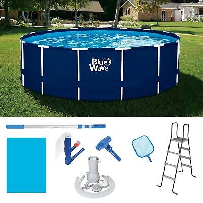 #ad Blue Wave 18 Ft Round 52 In Frame Above Ground Swimming Pool Package With Cover