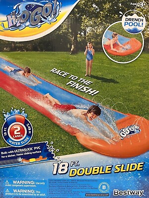 #ad Water Slide H20 GO Slip Double Slide With Drench Pool Inflatable Kids 18 Ft NIB