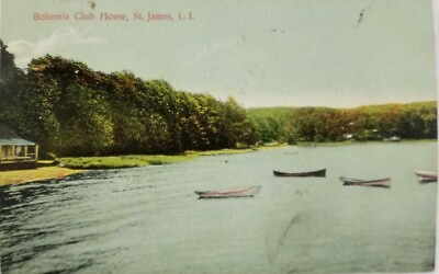 Postcard St. James L.I. Bohemia Club House Boating Swimming Fishing 1909