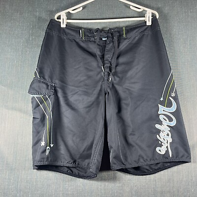 #ad Quiksilver Mens Board Shorts Black Drawstring Swimming Size 34 Polyester