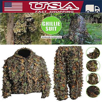 #ad 3D Leafy Tactical Camo Camouflage Hunting Clothing Ghillie Suit Woodland Jungle