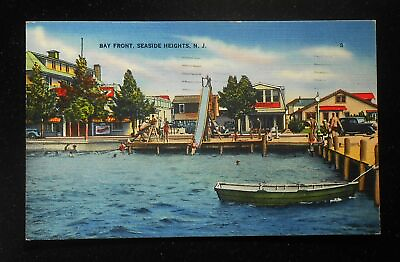 #ad 1939 Bay Front Swimming Sliding Board Rowboat Old Cars Seaside Heights NJ Ocean