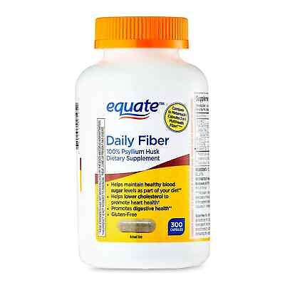 Equate Daily Fiber 100% Psyllium Husk Dietary Supplement Capsules 300 Count