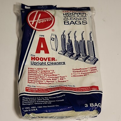 Genuine Hoover Vacuum Cleaner Bags Type A for Hoover Upright Cleaners 3 in Pack