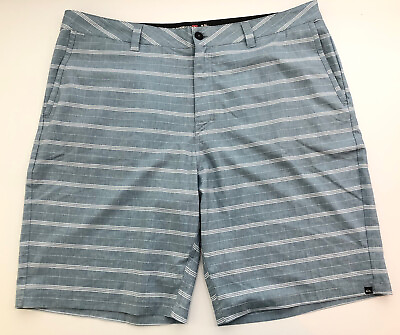 Quiksilver Amphibians Teal Striped Stretch Board Shorts Swimming Size 40 x 10quot;