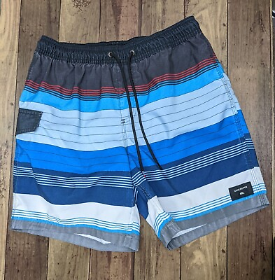 #ad #ad Quiksilver Mens Swell Vision 17” Volley Swim Trunks Shorts Blue Black Size Small