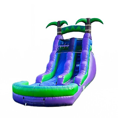 #ad HeroKiddo Purple Tropical 16 Foot Tall Inflatable Slide No Blower
