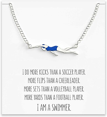 Swimmer Necklace Silver Gold Plated Swimming Jewelry Swim Team 18quot; Enamel