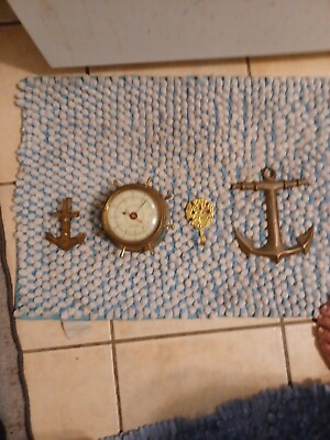 Antique Nautical Clock And Brass Anchors