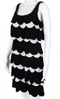 #ad #ad Black White Scallop Sleeveless Dress Round Neck Above Knee SZ 6 Julia Jordan