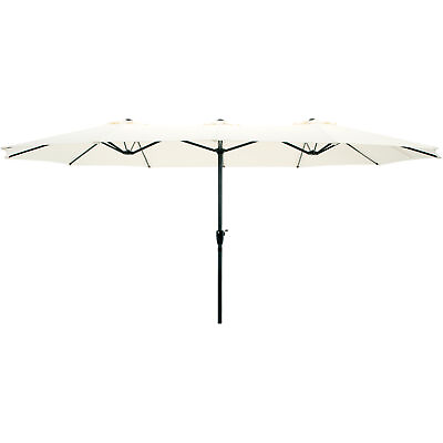 #ad 15 Ft XL Huge Beige Patio Easy Crank Umbrella Backyard Pool Shade