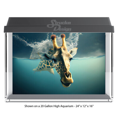 #ad Giraffe Swimming Water Polyester Fish Tank Glass Backdrop Aquarium Background
