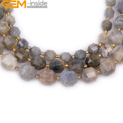 Natural Bicone Hand Faceted Stone White Moonstone Lapis Lazuli Beads Jewelry 15”