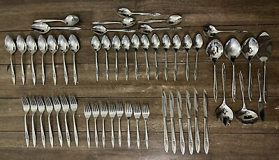 #ad 54 Pieces Vintage Sears Fashion Stainless Flatware amp; Serving Utensil ROSE DESIGN