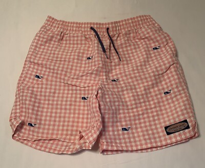 #ad Vineyard Vines Large 16 Pink All Over Print Whale Swim Trunks