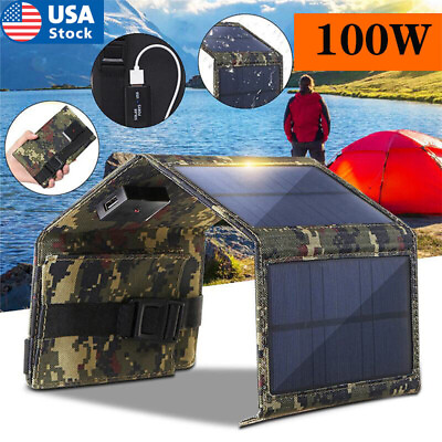 100W USB Portable Solar Panel Folding Power Bank Outdoor Camping Phone Charger