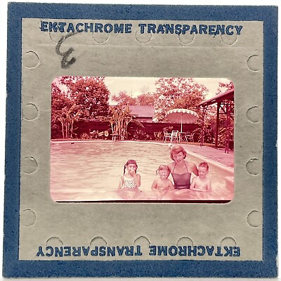 #ad Vintage 35mm Slide A Woman and Kids In The Swimming Pool