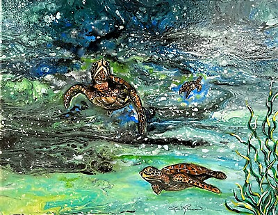 #ad #ad Caribbean turtles swimming by  Lois F Rivera Artist 