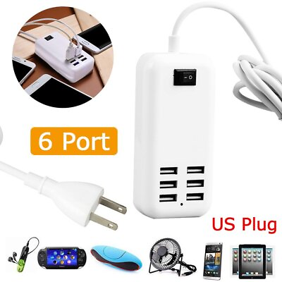 6Port USB Hub Wall Travel Charger Fast Charging Station AC Power Adapter US Plug