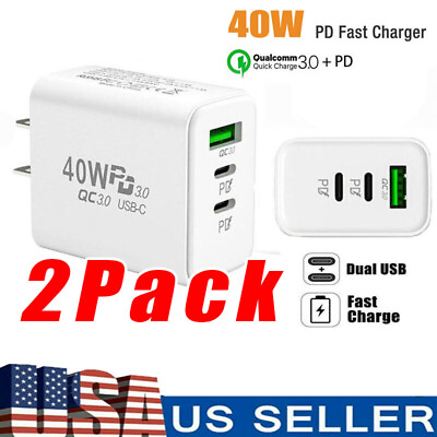 #ad Dual PD 40W Fast Wall Charger Power Adapter For iPhone 15 Pro Max 14 13 Plus US
