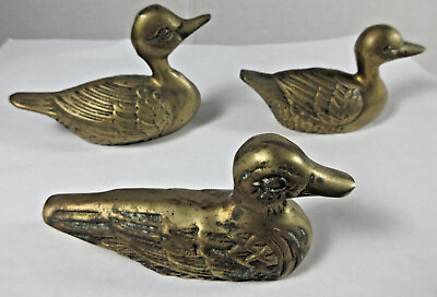 vintage lot 3 brass swimming floating duck figures decor wildlife waterfowl bird