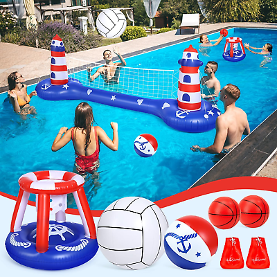 #ad #ad Pool Volleyball Net amp; Basketball Hoop Inflatable Pool Floats Toys Swimming Water
