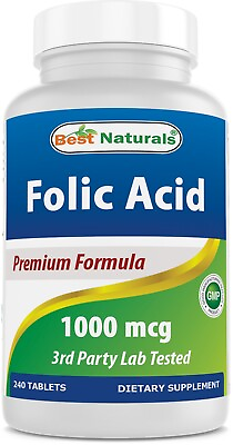 Best Naturals Folic Acid 1000 mcg Vitamin B9 240 Tablets