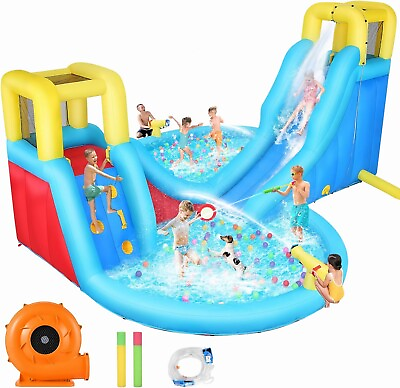 #ad Inflatable Bounce House Slide Bouncer Commercial w Blower amp; 2 Water Cannons Gift