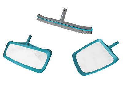 #ad 3PC Maintenance Pool Kit Include Brush with Aluminum Back Skimmer and Rake