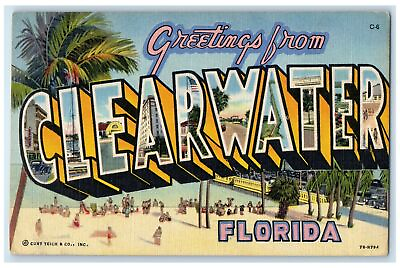 #ad c1940#x27;s Greetings From Clearwater Multiview Bathing Swimming Florida Postcard