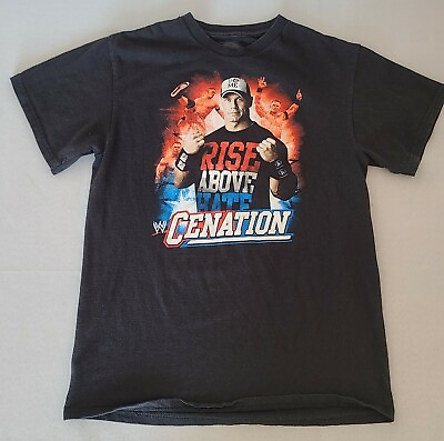 WWE John Cena Rise Above Hate Cenation Black Size Medium Tee 2 sided T Shirt