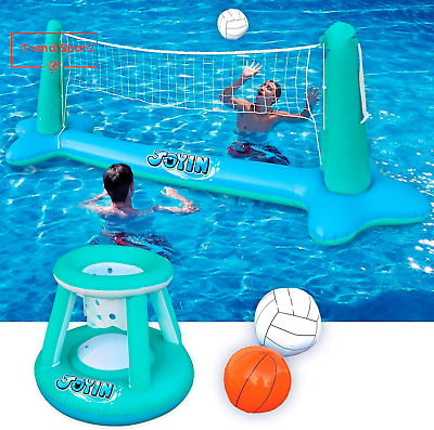 #ad Inflatable Pool Float Set Volleyball Net amp; Basketball Hoops Floating Swimming G