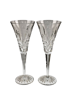 #ad WATERFORD Crystal 2 LISMORE Toasting Champagne Flutes One Has Small Chip