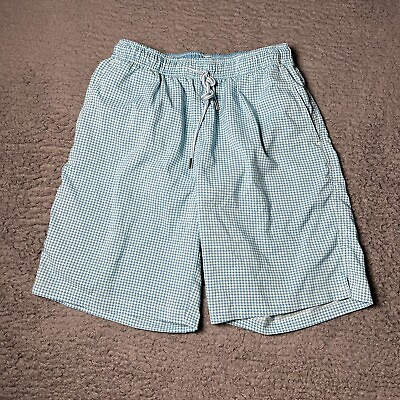 #ad Peter Millar Swim Trunks Mens Medium Blue Houndstooth Seaside Collection Lined