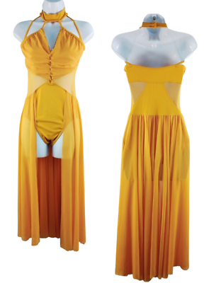 #ad *Women#x27;s yellow embellished mesh lash panel choker neck swim dress Small