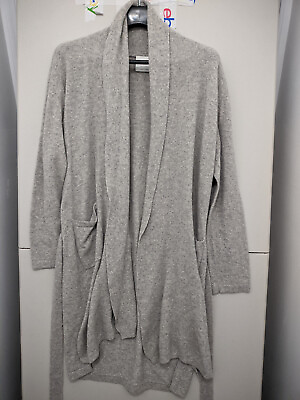 #ad Frontgate Robe Womens L XL Gray 100% Cashmere Lounge Robe Cardigan Tie Pockets