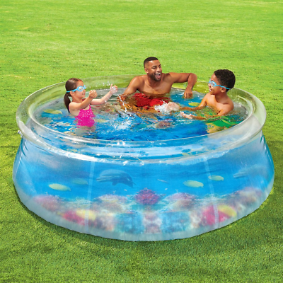 #ad INFLATABLE SWIMMING POOL 8 Foot Kids Adults Transparent Wall