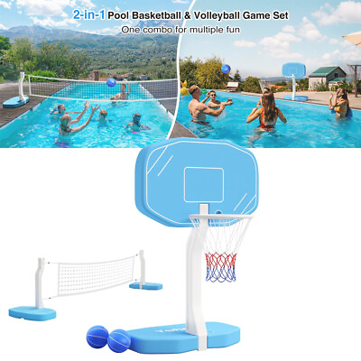 #ad 2 in 1 Swimming Pool Basketball Hoop amp; Pool Volleyball Net Set for Pool Gaming