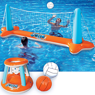 #ad #ad JOYIN Inflatable Pool Float Set Volleyball Net amp; Basketball Hoops Floating Game