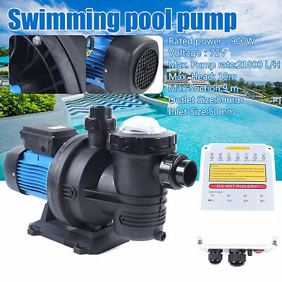 Solar Pool Pump 72V DC Swimming Pool Pump 900W 62FT 92GPM w MPPT Controller
