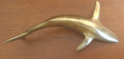 Vintage Solid Brass SWIMMING SHARK FIGURINE Paperweight collectible 7 in
